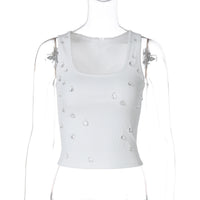 Trendy women's crop top with embellishment and figure-hugging cut – Liora-White-M-State of Style