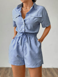 Trendy women's jumpsuit with short sleeves for summer - StripeFresh-S-State of Style