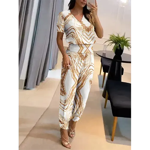Trendy women's jumpsuit with short sleeves & wide legs – Alina-Dark blue-S-State of Style