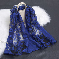 Trendy women's silk scarf with floral pattern and cut-out design – Fiora (1+1 FREE)-Blue flower-State of Style