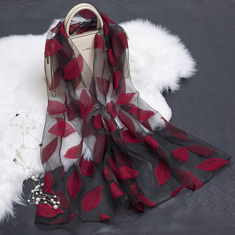 Trendy women's silk scarf with floral pattern and cut-out design – Fiora (1+1 FREE)-Gray-State of Style