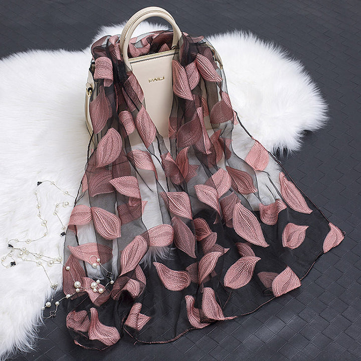 Trendy women's silk scarf with floral pattern and cut-out design – Fiora (1+1 FREE)-Gray-State of Style