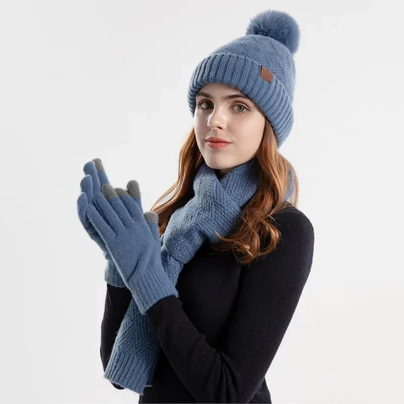 Trendy Women's Winter Beanie Set - Lara-Blue-State of Style