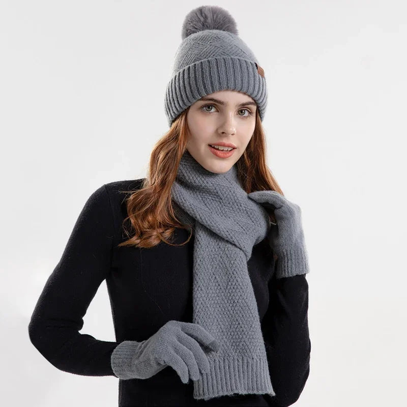 Trendy Women's Winter Beanie Set - Lara-Grey-State of Style