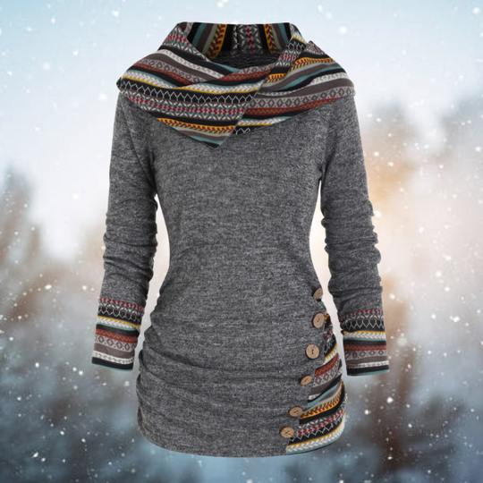 Tribal Hoodie with Geometric Pattern – Naïma-Grey-S-State of Style