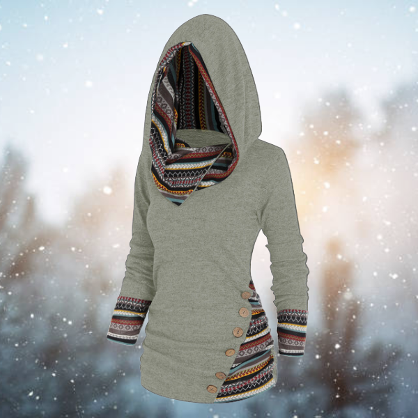 Tribal Hoodie with Geometric Pattern – Naïma-Light grey-S-State of Style
