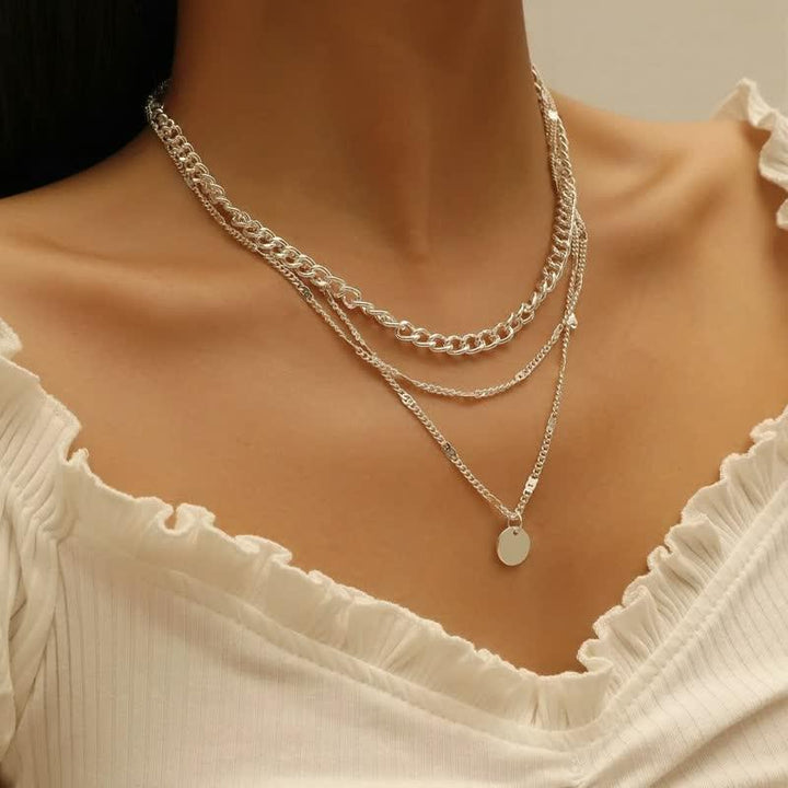 Triple Layered Necklace Set - Elegant & Versatile Jewellery for Women-Silver-State of Style