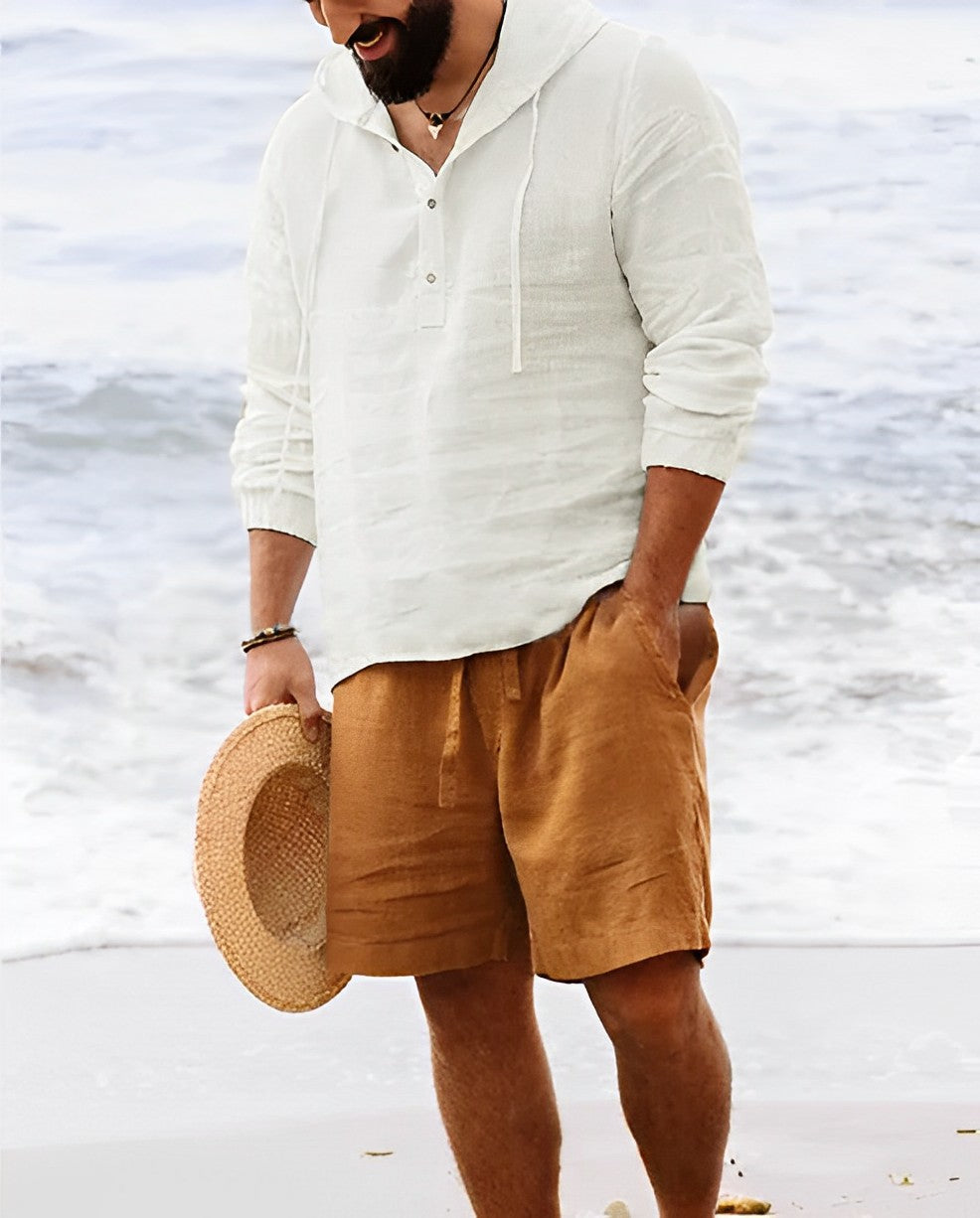 Triton – Stylish Linen Shirt with V-Neck | Long Sleeve Linen Shirt-Cream-M-State of Style