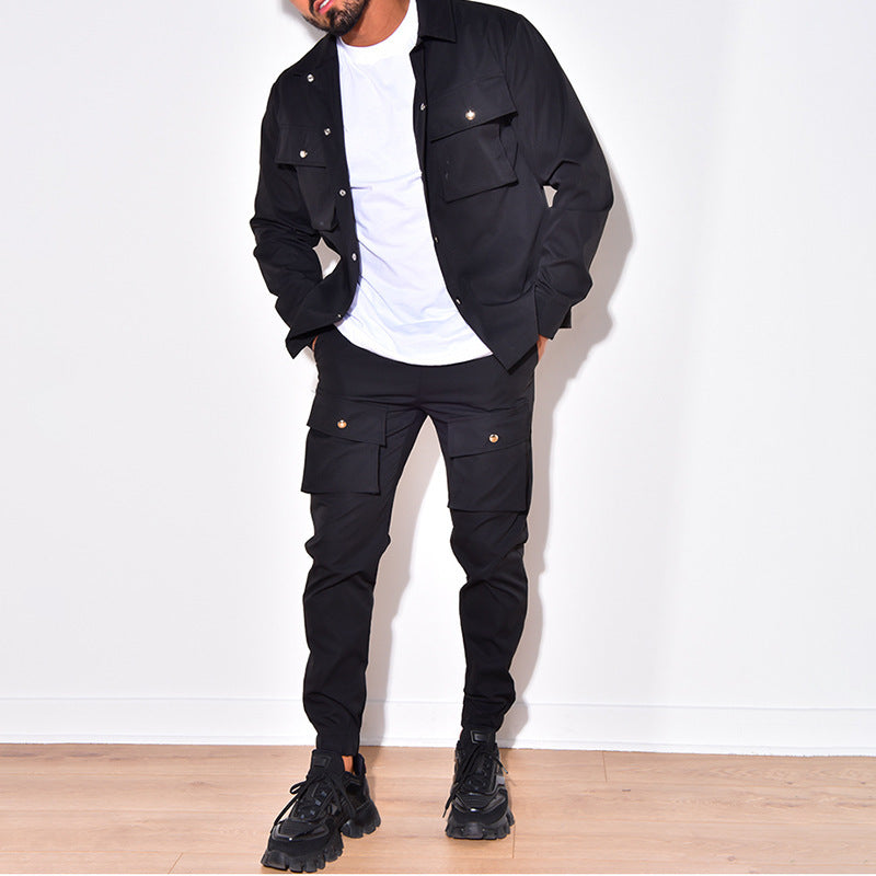 Two-Piece Cargo Set for Men - NomadCargo-Black-S-State of Style