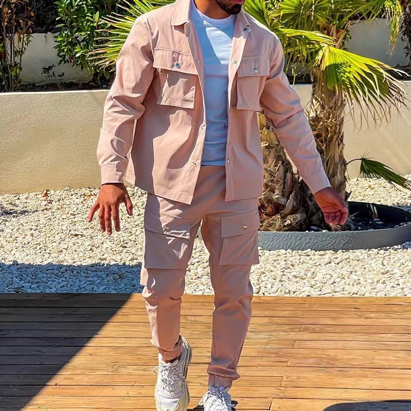 Two-Piece Cargo Set for Men - NomadCargo-Pink-S-State of Style