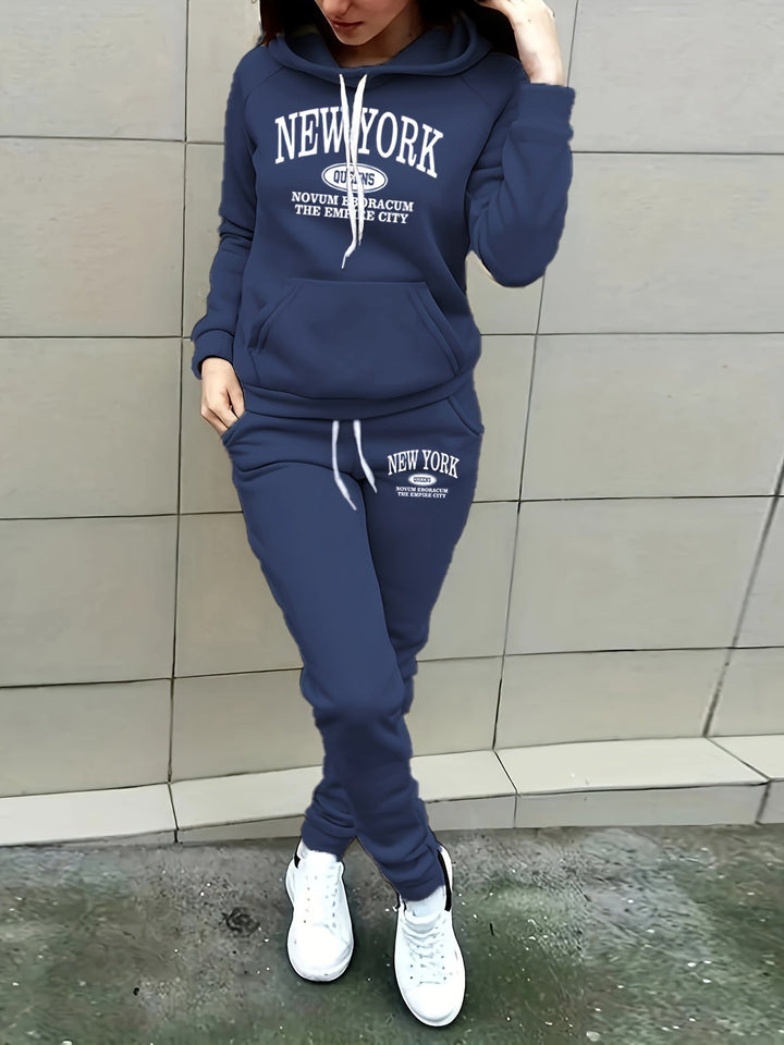 Two-Piece Hoodie Set with New York Print - Noelle-S-State of Style