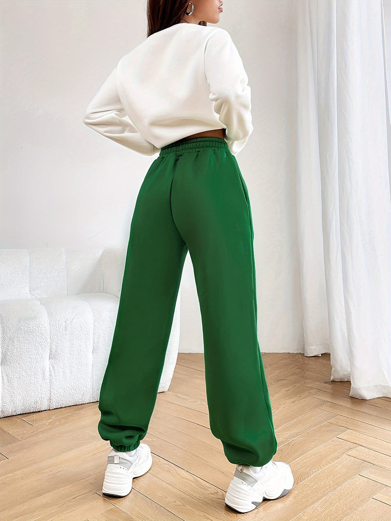 Two-piece Jogging Suit with Trendy Letter Print - Isabelle-Green-S-State of Style