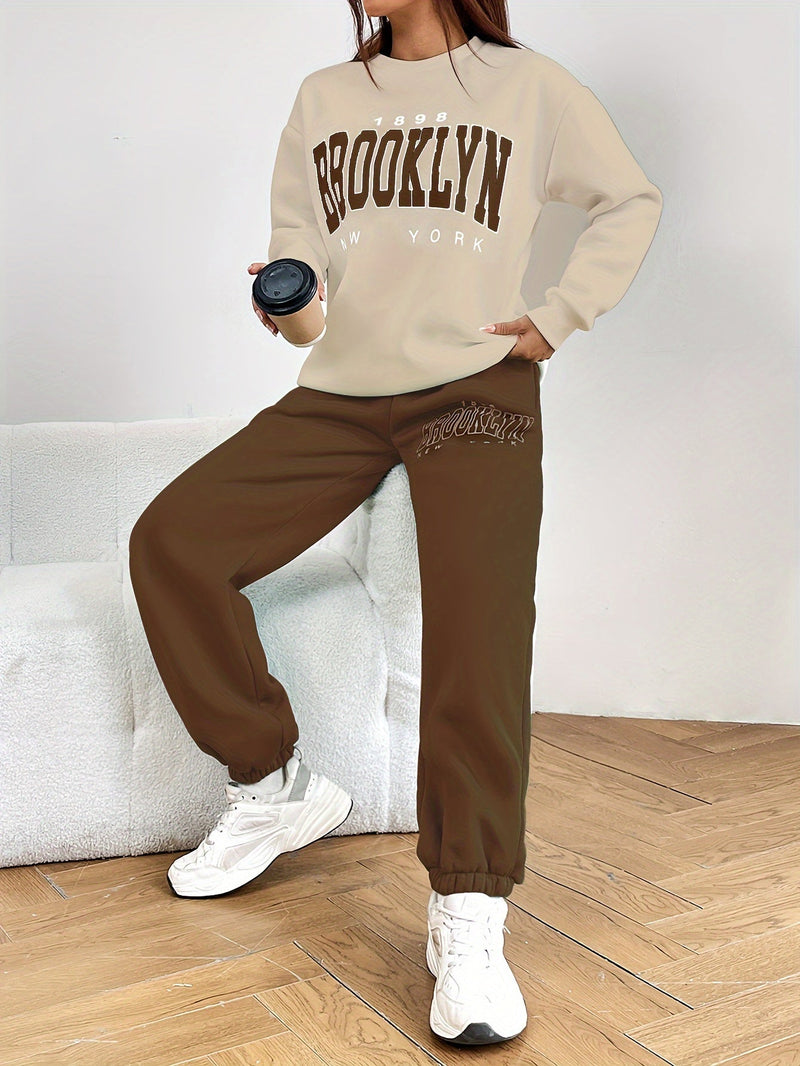 Two-piece Jogging Suit with Trendy Letter Print - Isabelle-Green-S-State of Style
