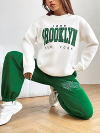 Two-piece Jogging Suit with Trendy Letter Print - Isabelle-Green-S-State of Style