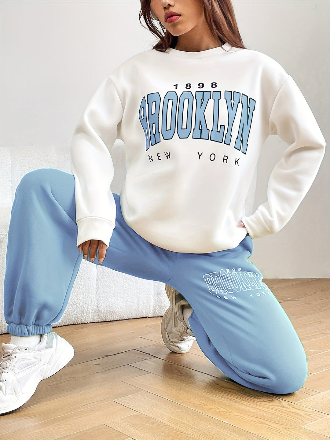 Two-piece Jogging Suit with Trendy Letter Print - Isabelle-Light blue-S-State of Style