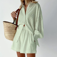 Two-Piece Ladies Summer Set with Lantern Sleeves – Nina-Green-XS-State of Style