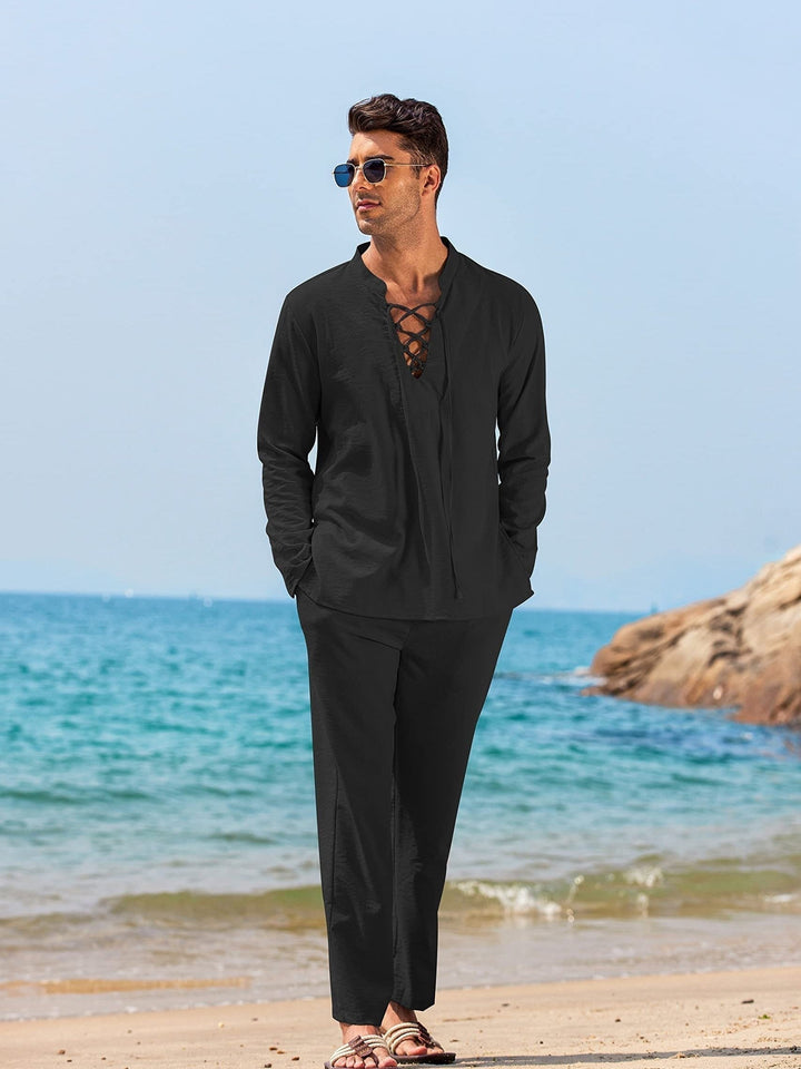 Two-piece linen set for men – Milo-White-S-State of Style