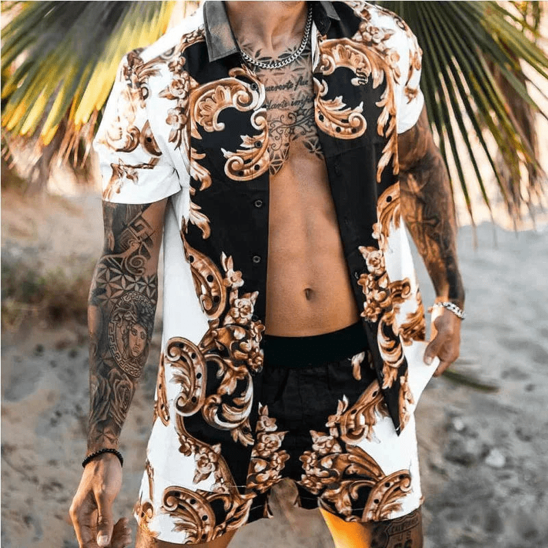 Two-piece men's summer set with patchwork print – Malik-Style 2-M-State of Style