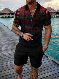 Two-piece Men's Summer Set with Polo and Shorts – Damon-Black/Red-S-State of Style