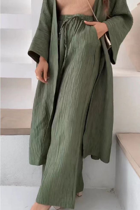 Two-Piece Relax Set with Jacket and Trousers – Alizéa-Khaki-S-State of Style