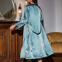 Two-Piece Satin Nightwear Set for Women with Slip Dress & Kimono – Salena-Blue-S-State of Style