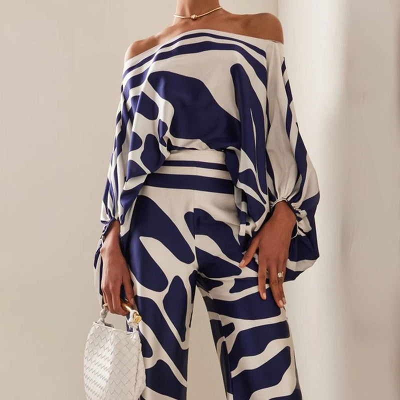 Two-Piece Satin Set with Pattern – Selena-Black-S-State of Style