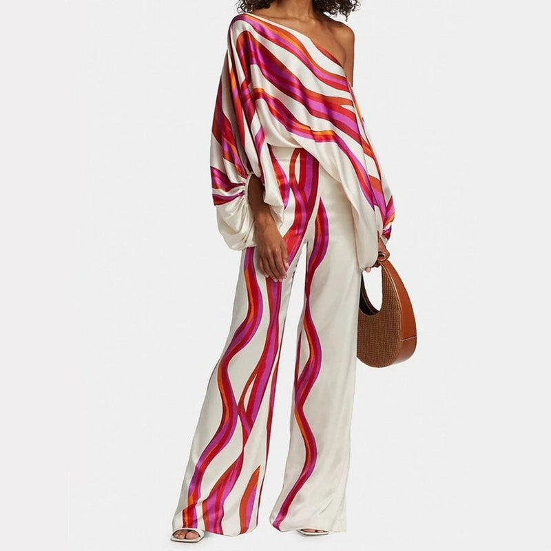 Two-Piece Satin Set with Pattern – Selena-Purple-S-State of Style