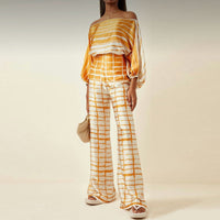 Two-Piece Satin Set with Pattern – Selena-Yellow-S-State of Style