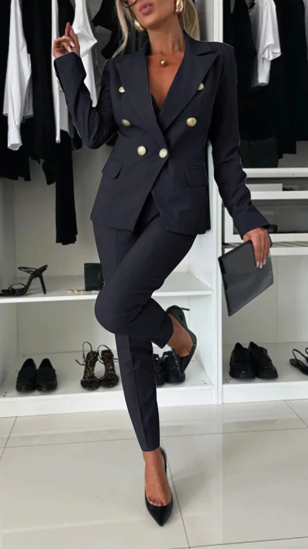 Two-Piece Set for Women – Top and Trousers in Modern Look – Soraya-Black-S-State of Style