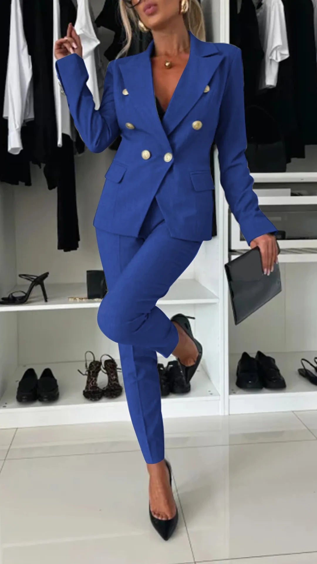 Two-Piece Set for Women – Top and Trousers in Modern Look – Soraya-Blue-S-State of Style