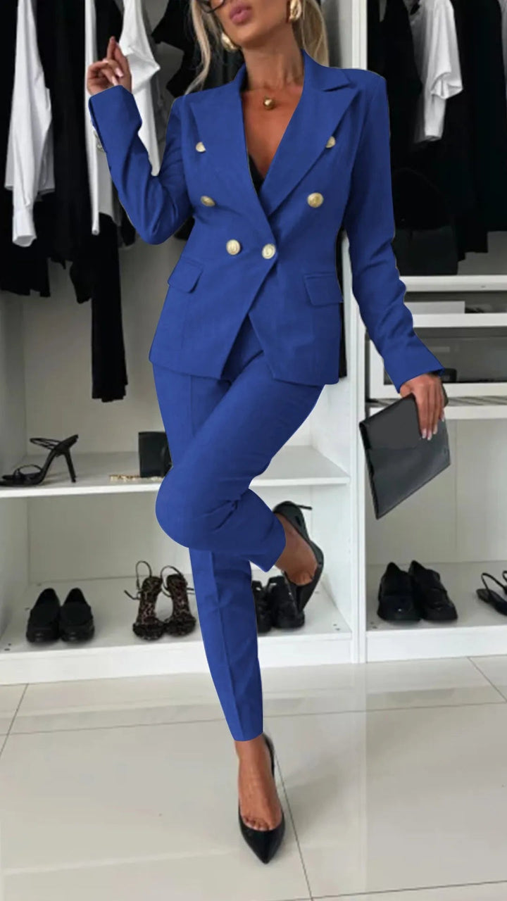 Two-Piece Set for Women – Top and Trousers in Modern Look – Soraya-Blue-S-State of Style