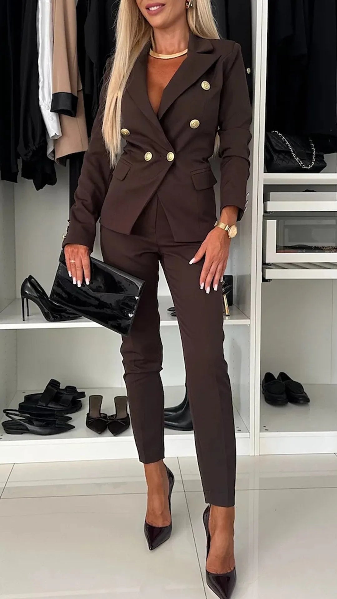 Two-Piece Set for Women – Top and Trousers in Modern Look – Soraya-Brown-S-State of Style