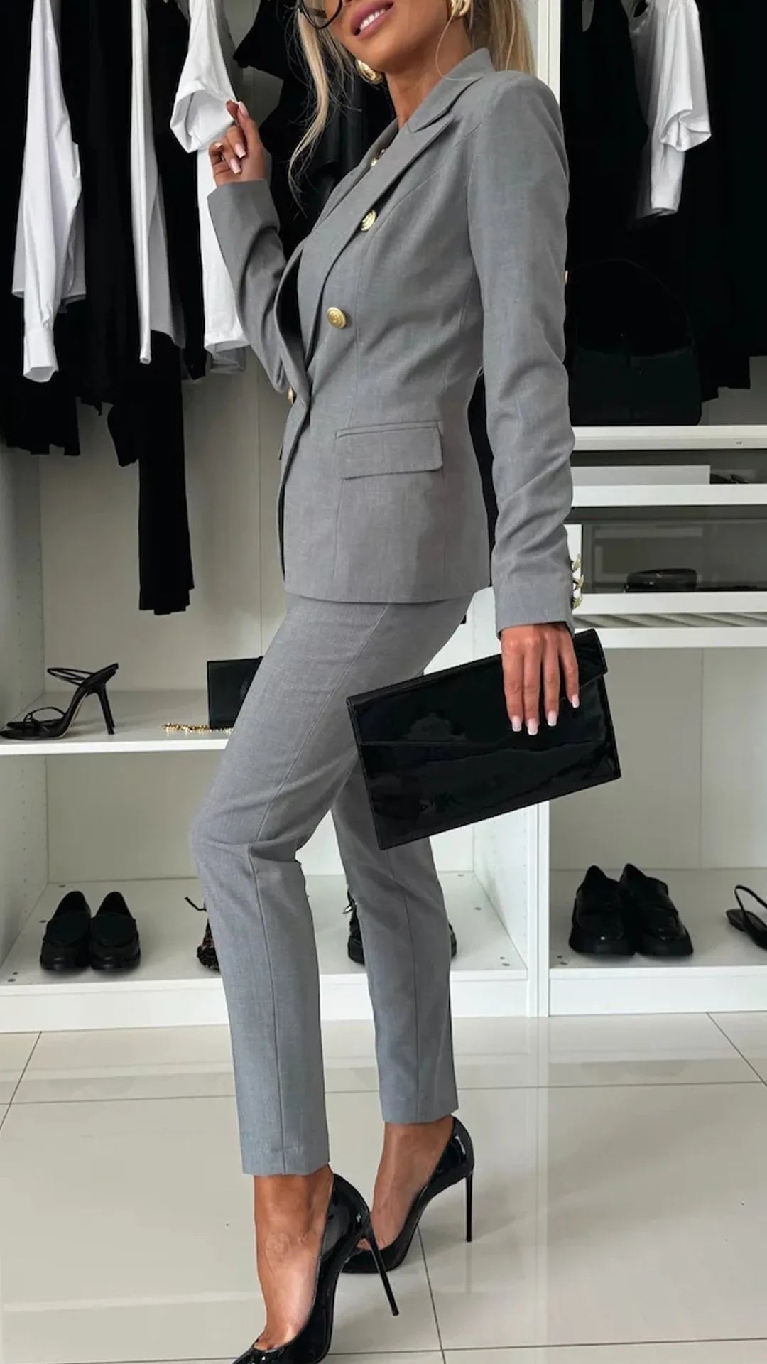 Two-Piece Set for Women – Top and Trousers in Modern Look – Soraya-Grey-S-State of Style
