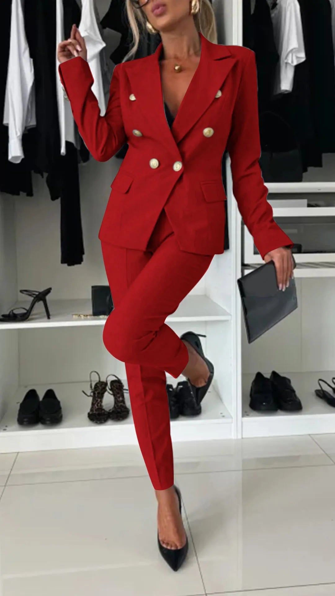 Two-Piece Set for Women – Top and Trousers in Modern Look – Soraya-Red-S-State of Style