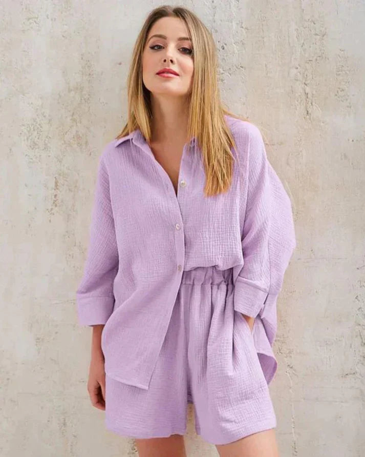 Two-piece summer combo with structure for women – Tabea-Purple-S-State of Style