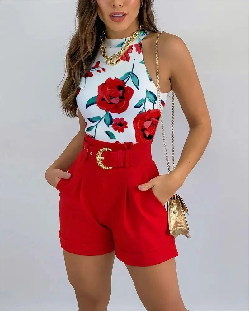 Two-Piece Summer Set for Women – Florina-Red-S-State of Style