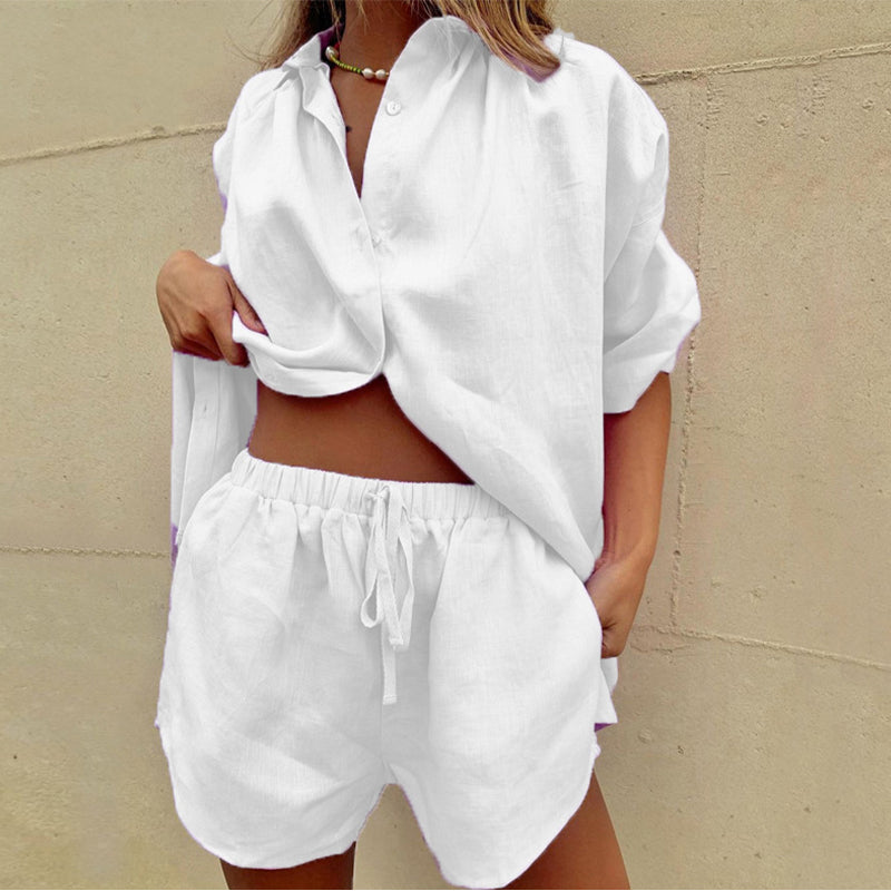 Two-Piece Summer Set with Blouse and Shorts – Liora-White-S-State of Style