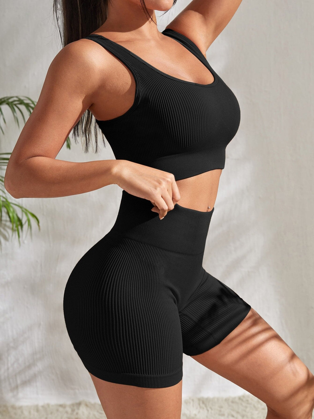 Two-piece women's fitness set with shorts & sports top – Sienna-Black-S-State of Style