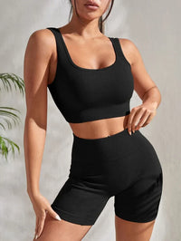 Two-piece women's fitness set with shorts & sports top – Sienna-Black-S-State of Style