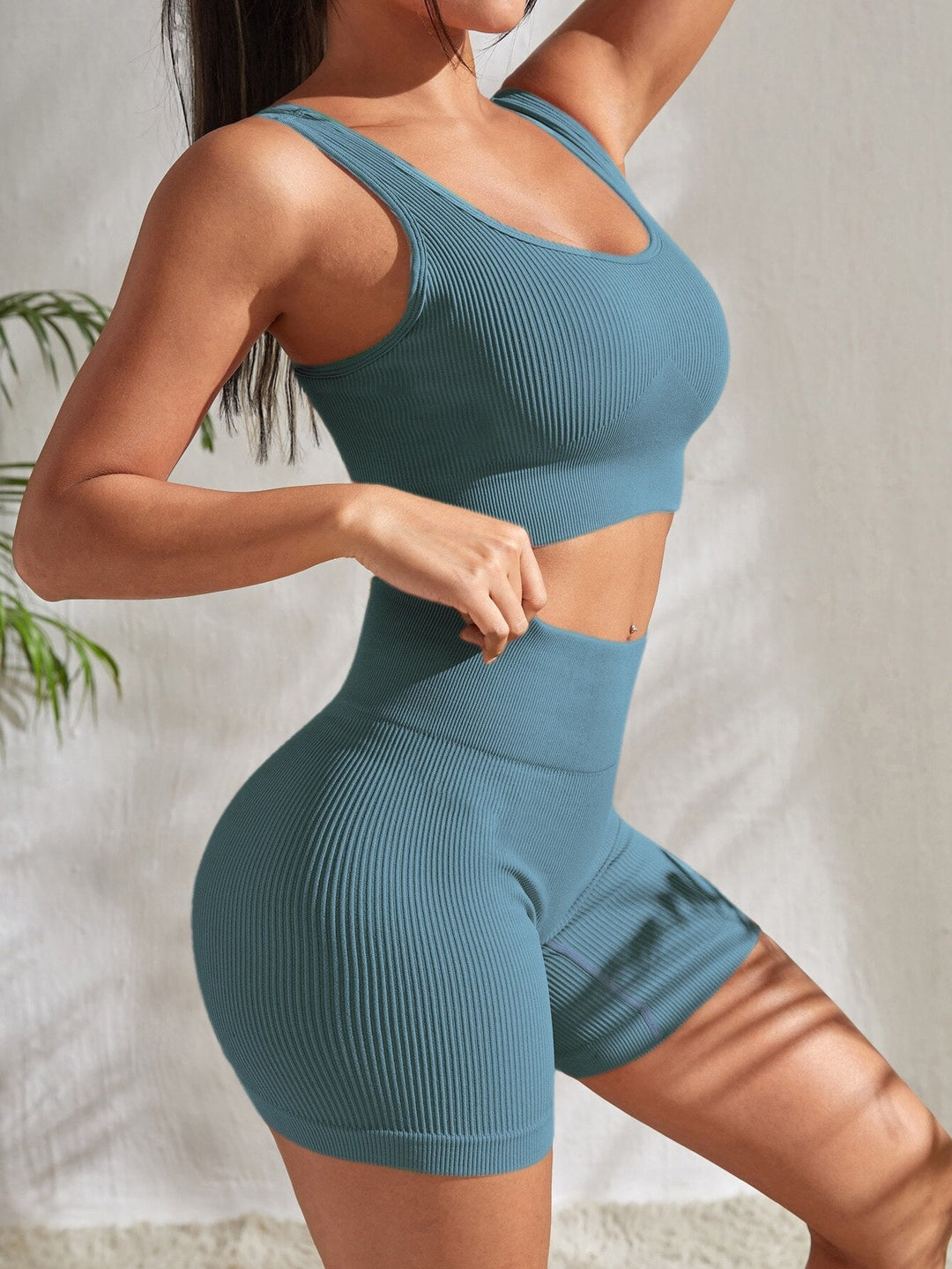 Two-piece women's fitness set with shorts & sports top – Sienna-Blue-S-State of Style