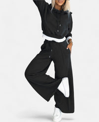 Two-Tone Hoodie Set with Wide Legs - Isabelle-Black-S-State of Style