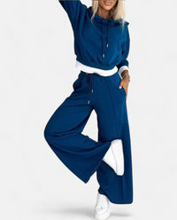 Two-Tone Hoodie Set with Wide Legs - Isabelle-Black-S-State of Style