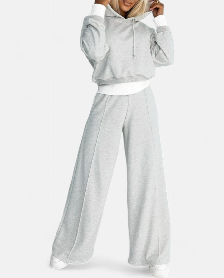 Two-Tone Hoodie Set with Wide Legs - Isabelle-Black-S-State of Style
