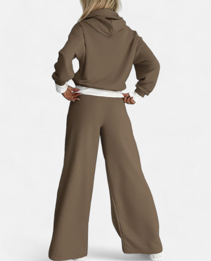 Two-Tone Hoodie Set with Wide Legs - Isabelle-Black-S-State of Style