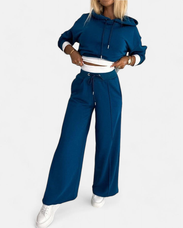 Two-Tone Hoodie Set with Wide Legs - Isabelle-Blue-S-State of Style