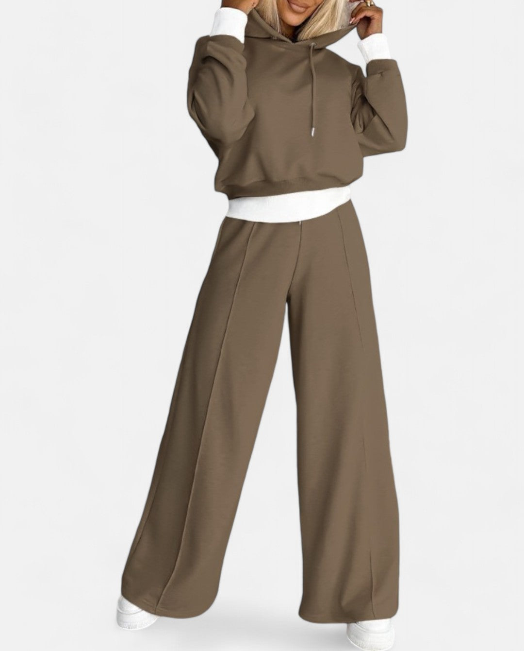 Two-Tone Hoodie Set with Wide Legs - Isabelle-Brown-S-State of Style