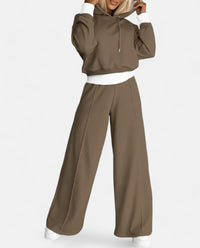 Two-Tone Hoodie Set with Wide Legs - Isabelle-Brown-S-State of Style
