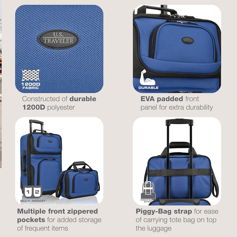 2-Piece Softside Carry-On Luggage Set with Expandable Design and Skate Wheels