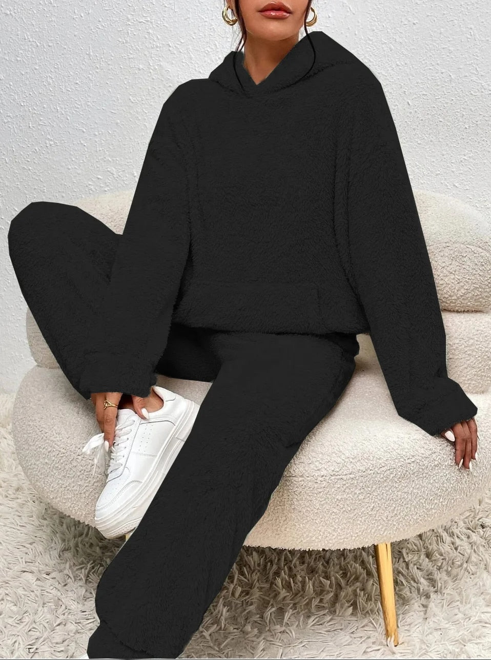 Ultra-Comfortable Teddy Loungewear with Hood - Lana-Black-XS-State of Style