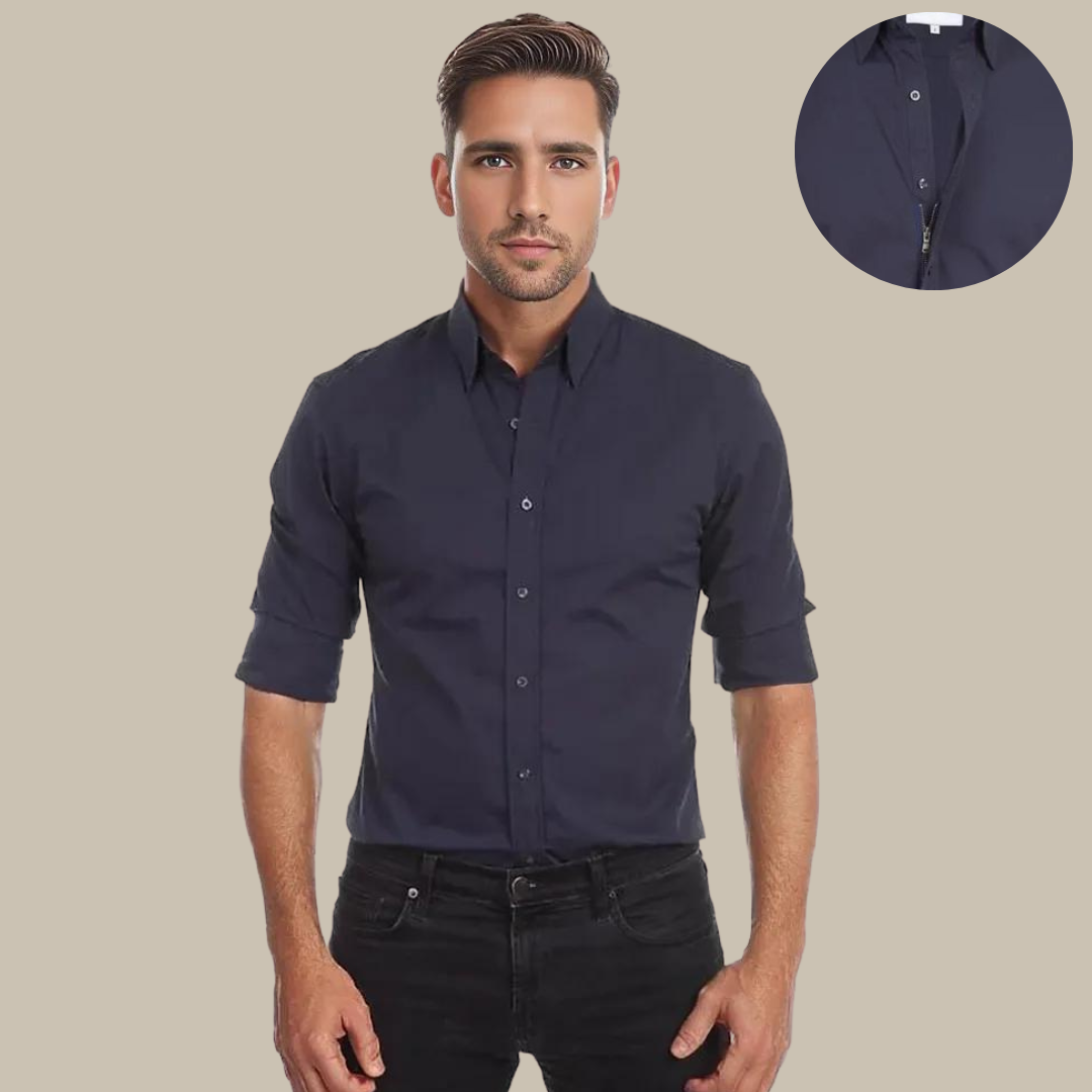 UltraFlex Shirt | Crease-Resistant Blouse with Zip-Marine Blue-XS-State of Style